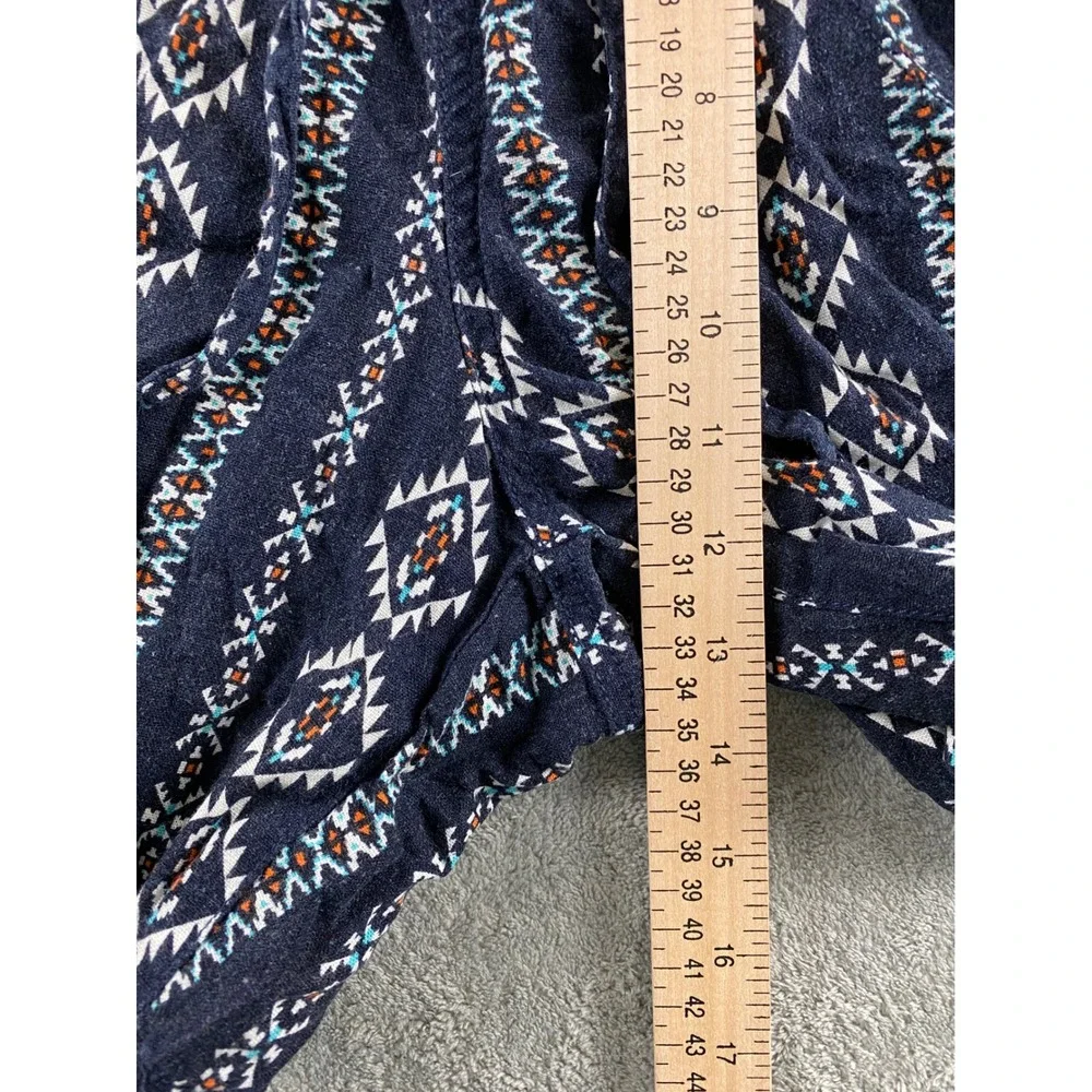 Sound Style Beau Dawson Women Large Navy Linen Blend Southwestern Smocked Shorts